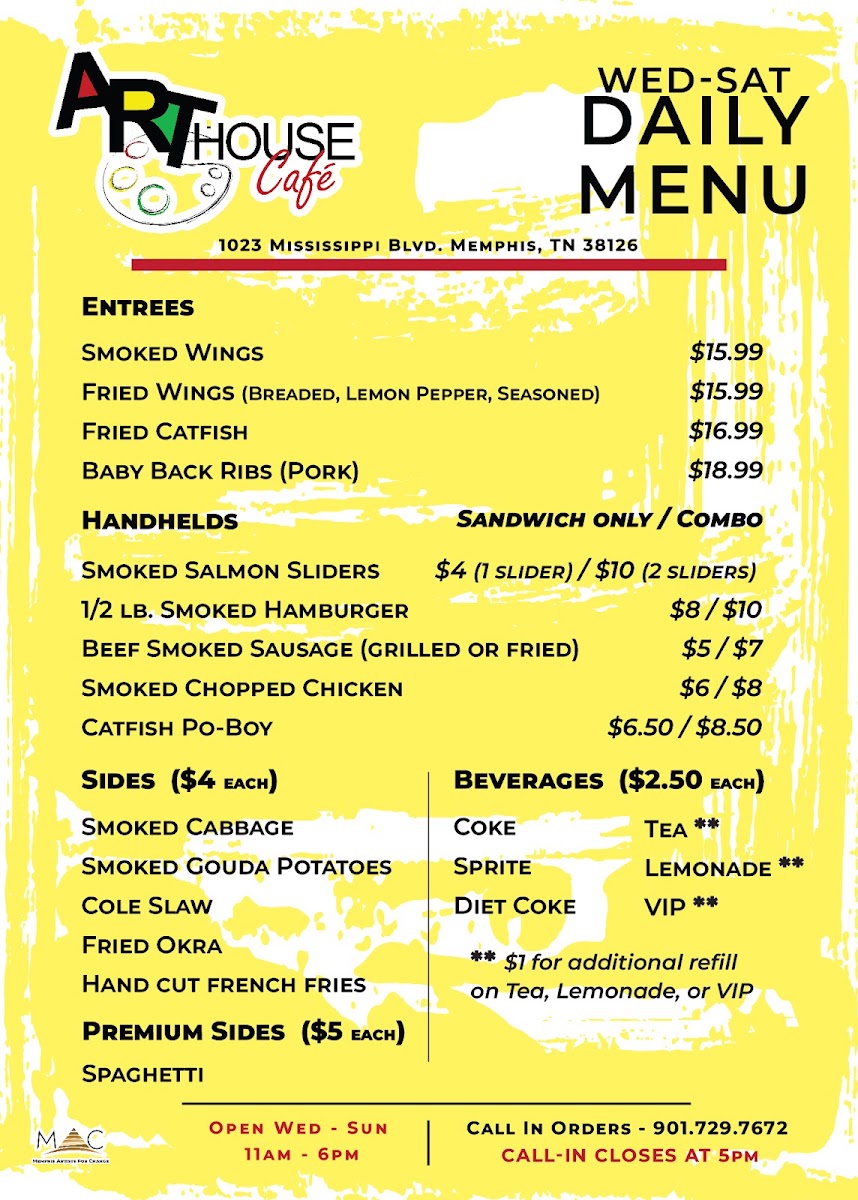 Art House Café menu board