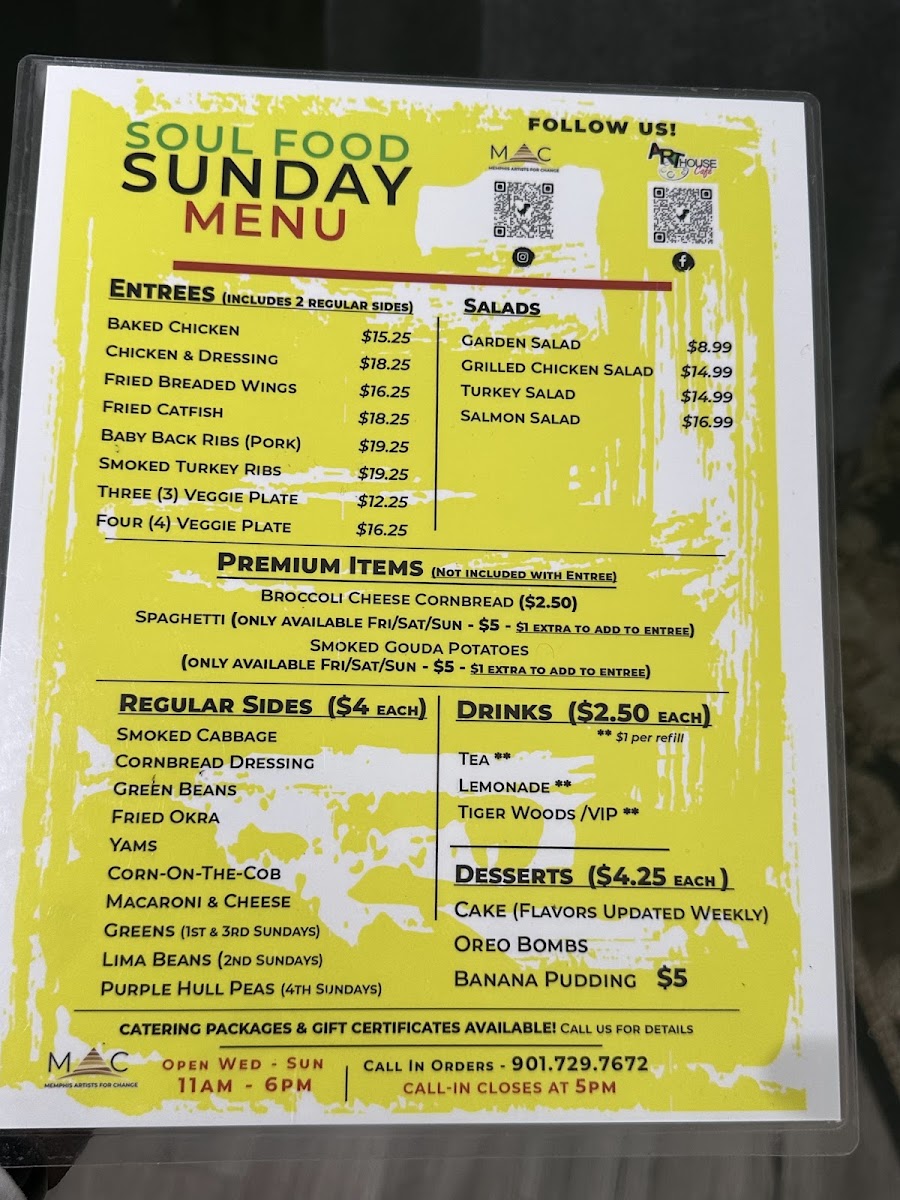 Art House Café menu board