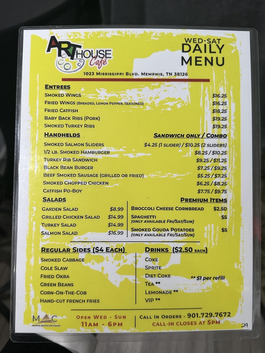 Art House Café menu board