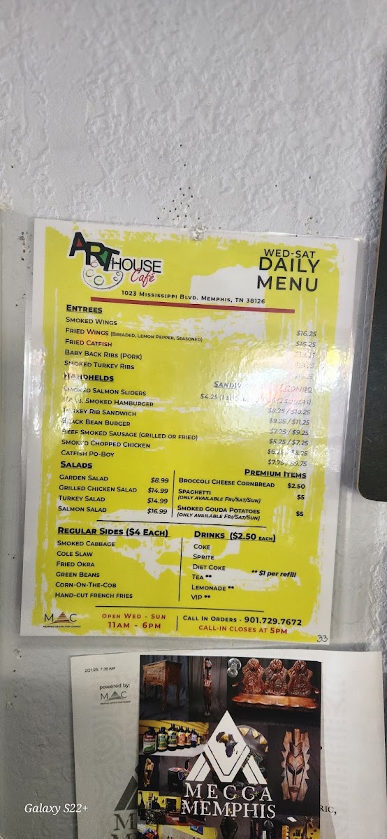 Art House Café menu board