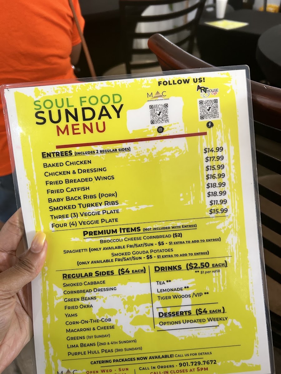 Art House Café menu board