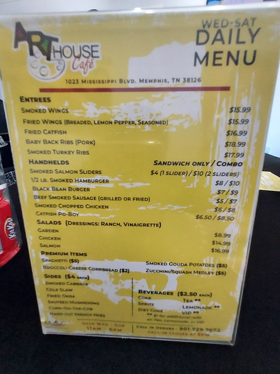 Art House Café menu board