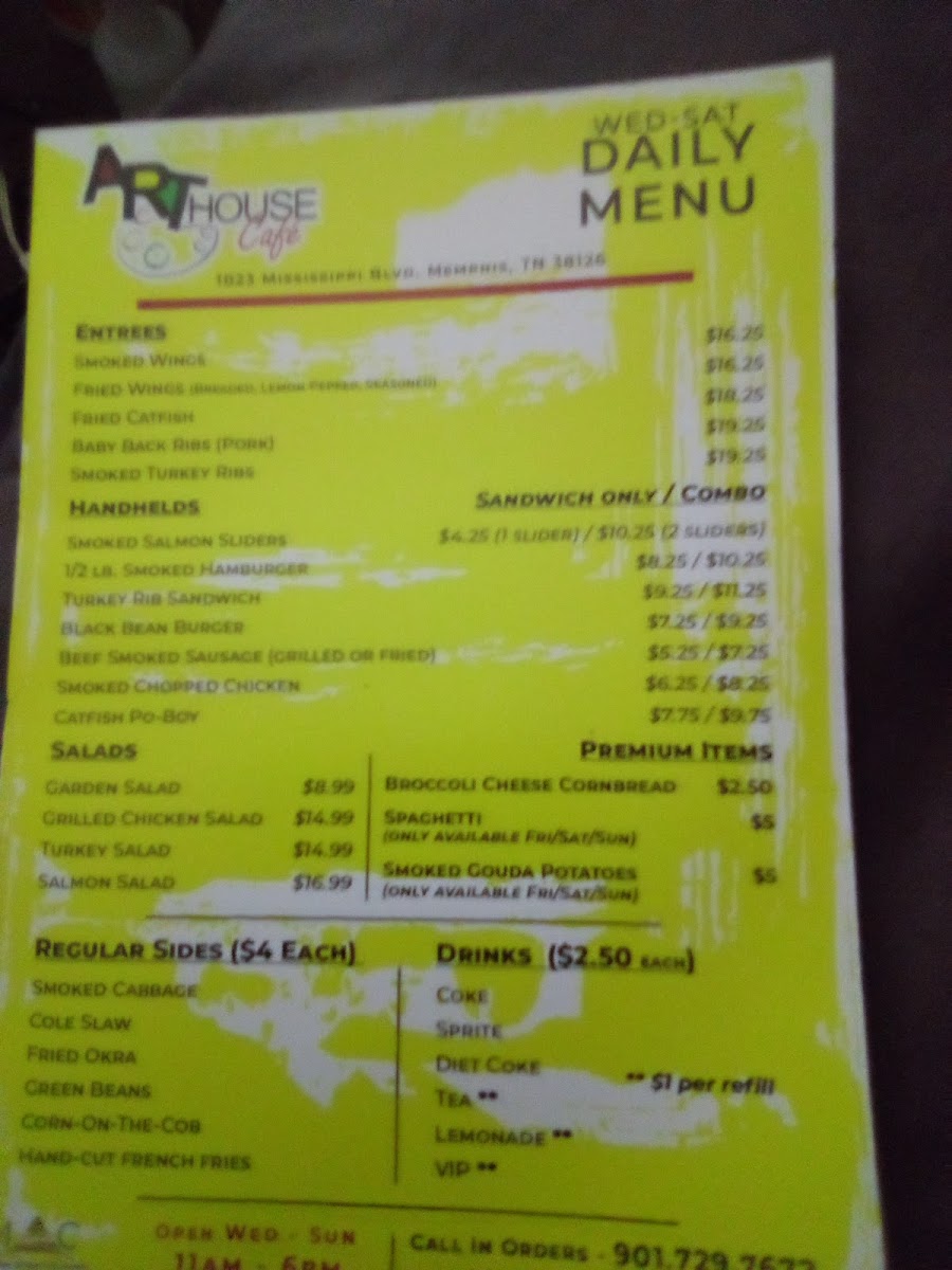 Art House Café menu board