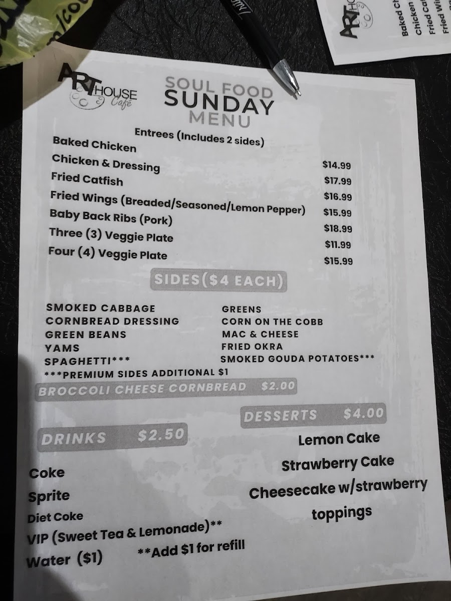 Art House Café menu board