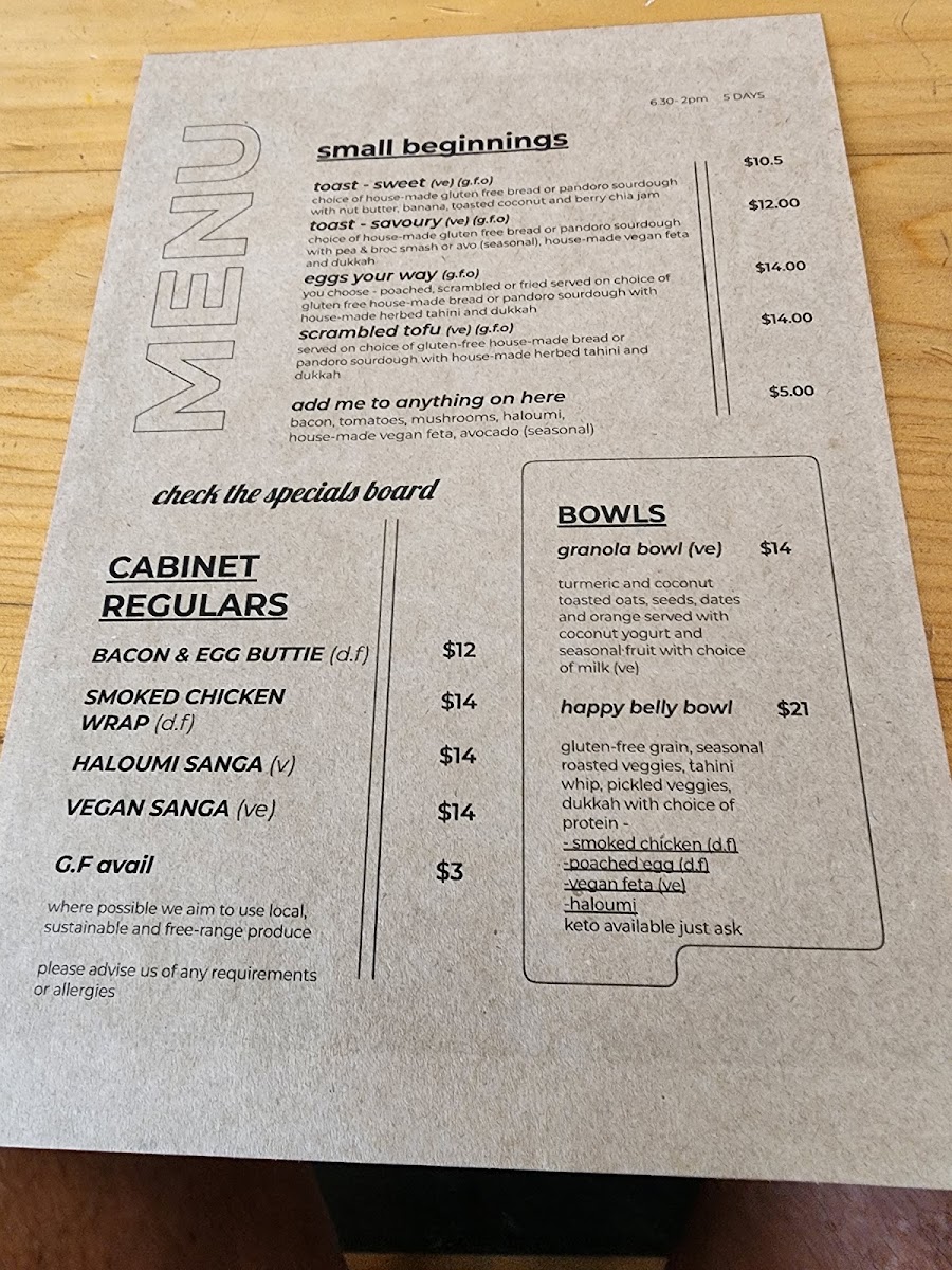 Tom Thumb Cafe menu board