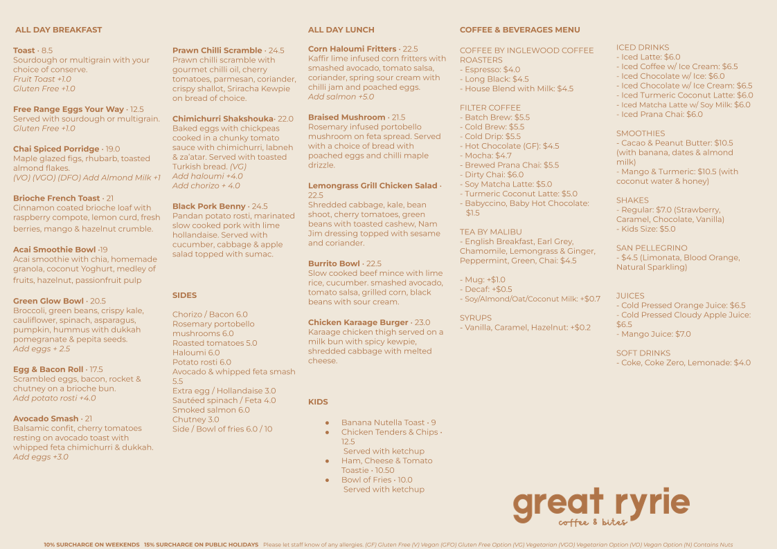 GREAT RYRIE coffee & bites menu board