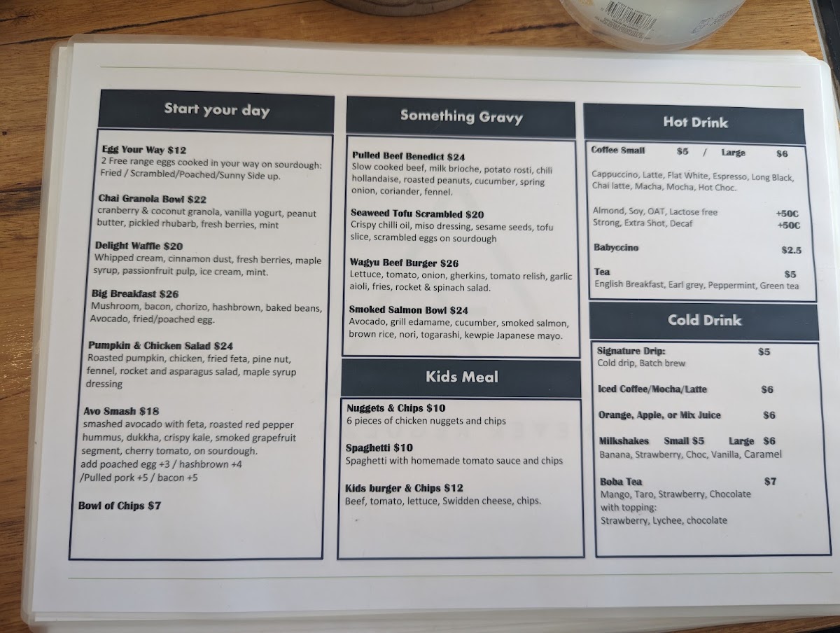 GREAT RYRIE coffee & bites menu board