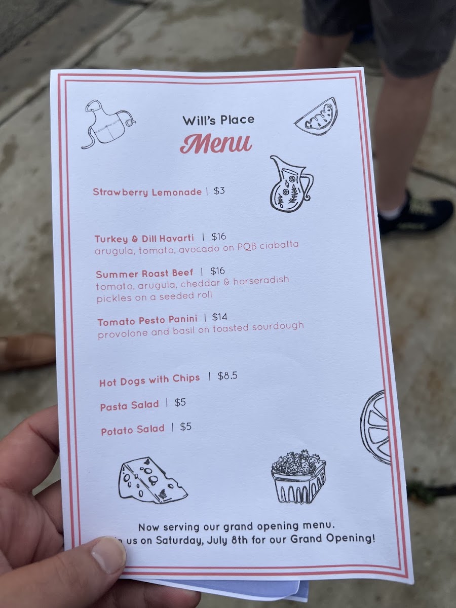 Will's Place menu board