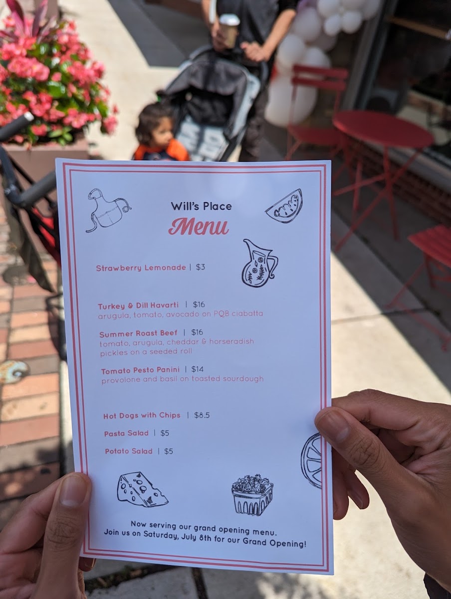 Will's Place menu board
