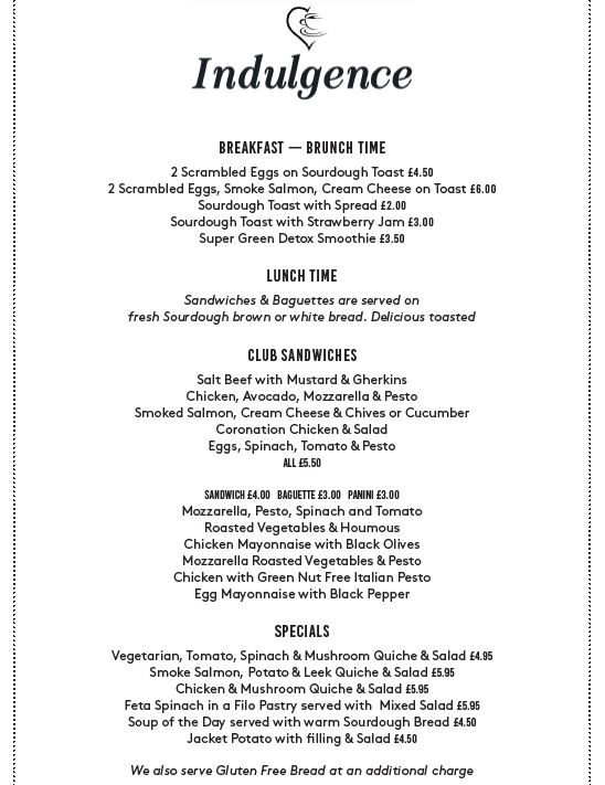 Indulgence menu board