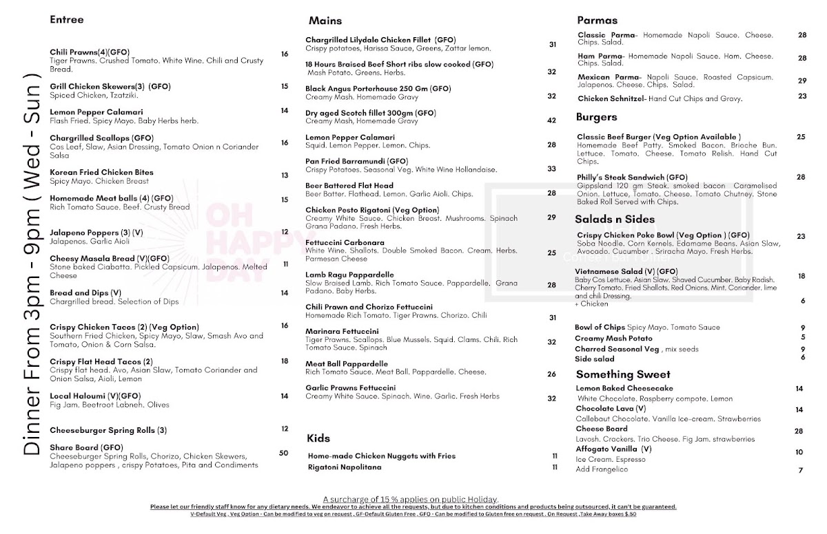 OHD Coffee Bar Diner menu board