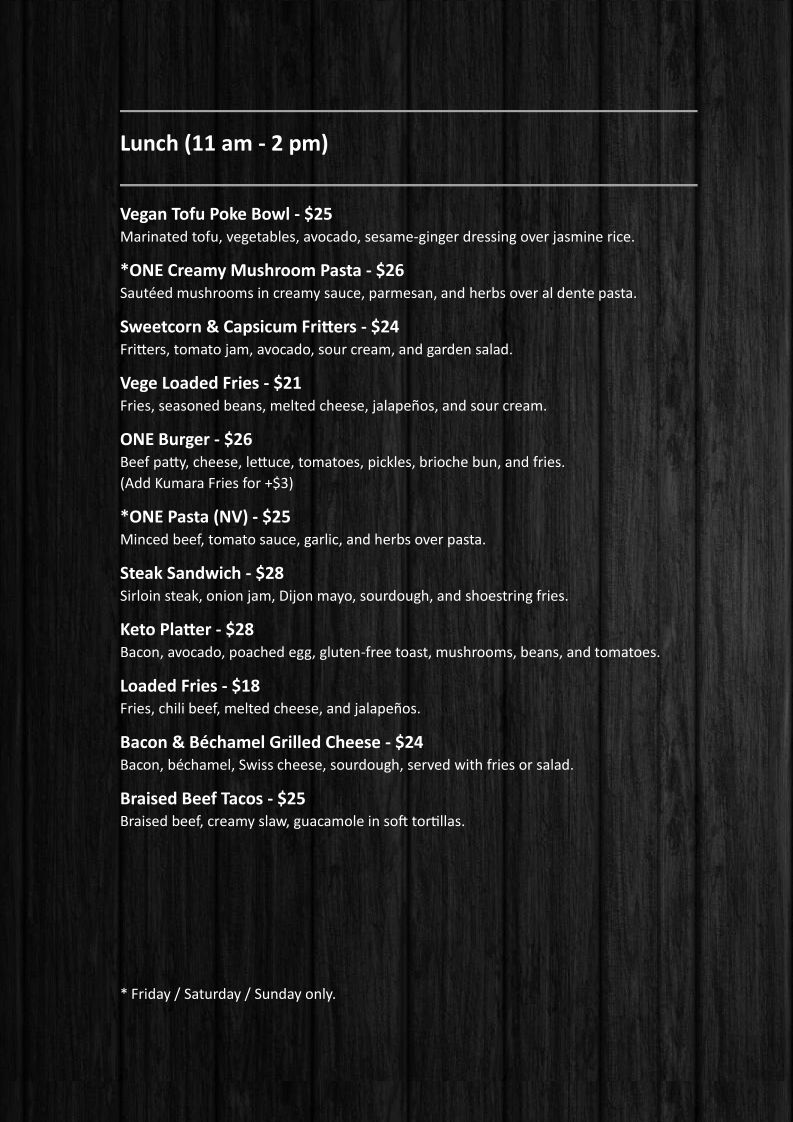 ONE - Onehunga Neighbourhood Eatery menu board