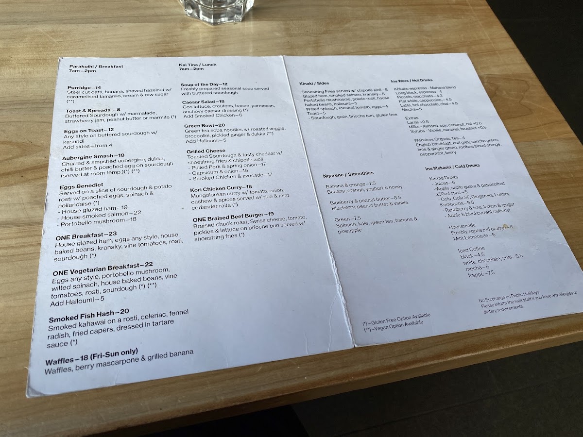 ONE - Onehunga Neighbourhood Eatery menu board
