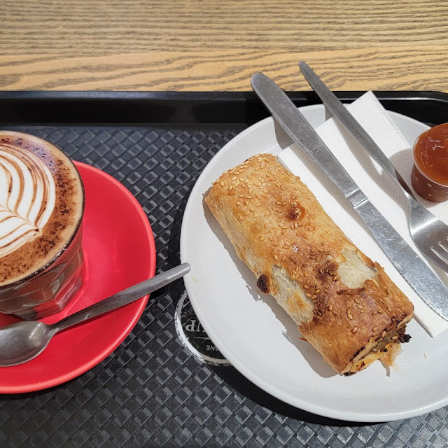 Mocha Latte and Gourmet Beef Roll