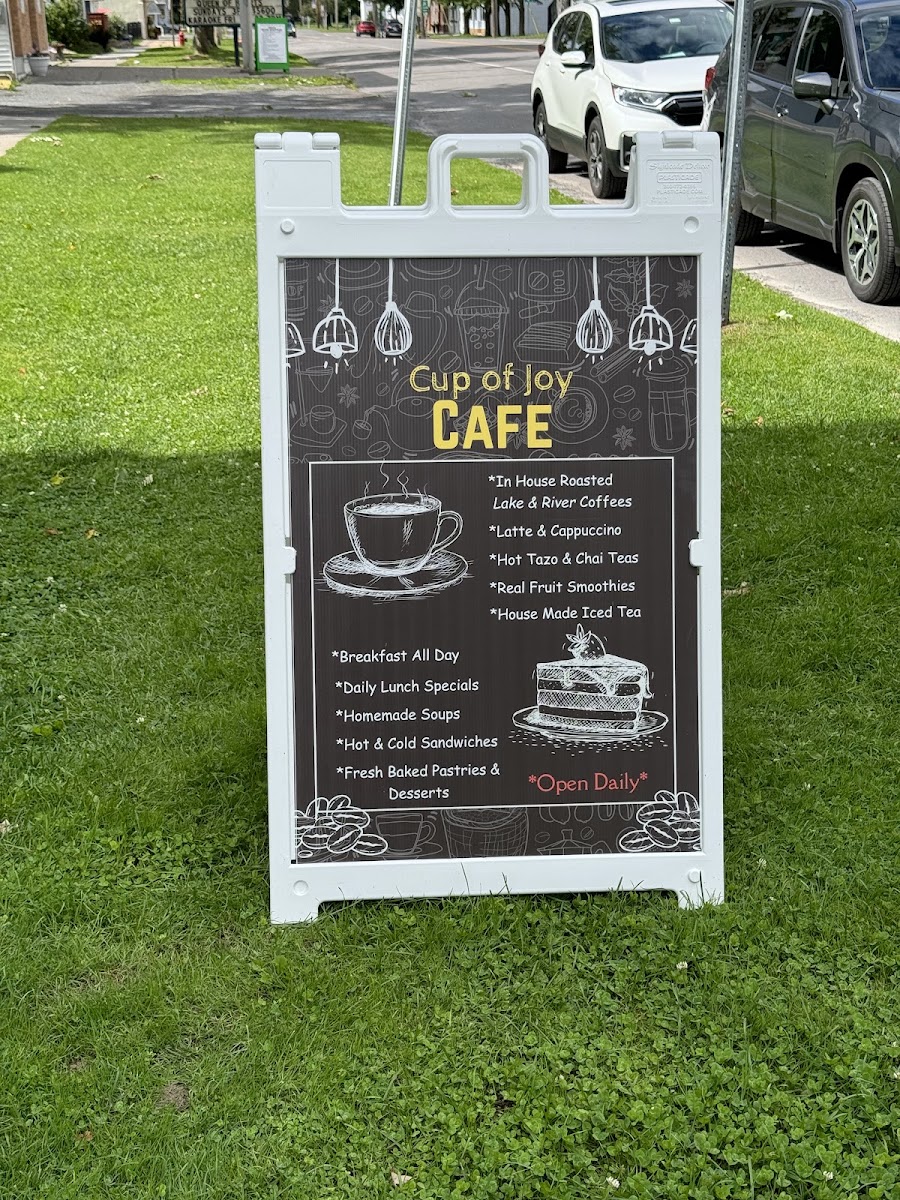 Cup of Joy Cafe menu board