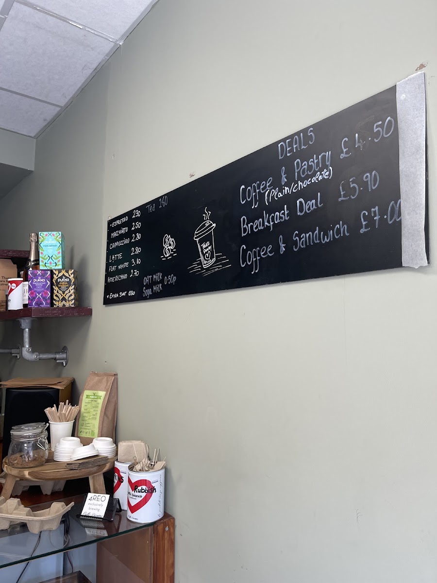 Beans and Bubbles menu board