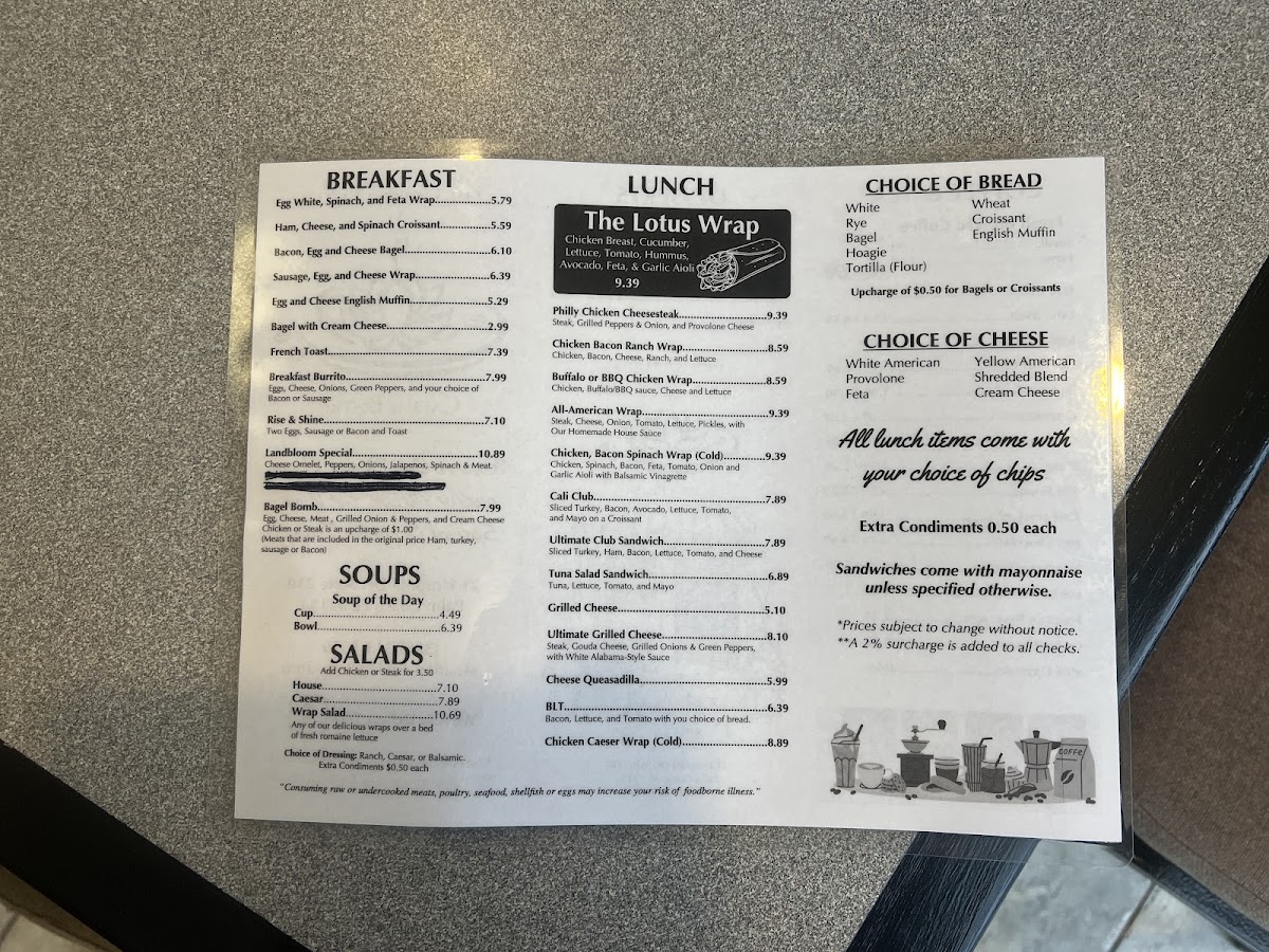 Copper Lotus Café & Bistro menu board
