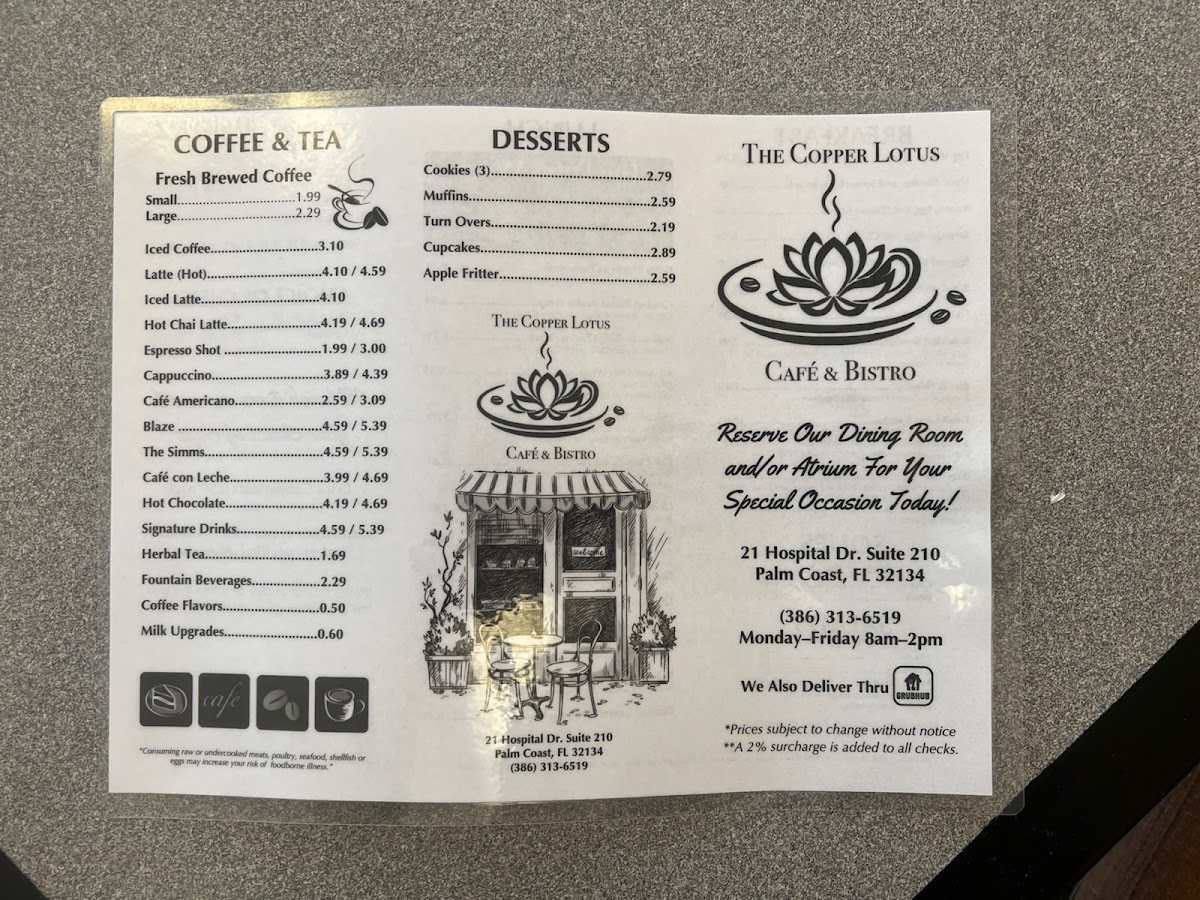 Copper Lotus Café & Bistro menu board