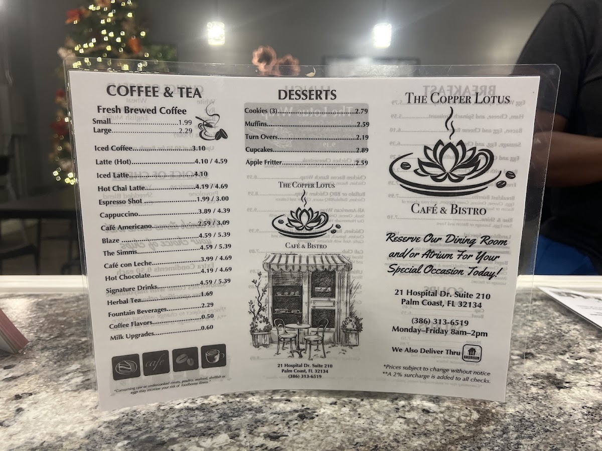 Copper Lotus Café & Bistro menu board