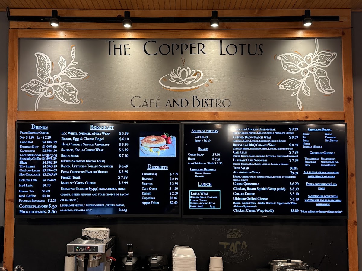 Copper Lotus Café & Bistro menu board