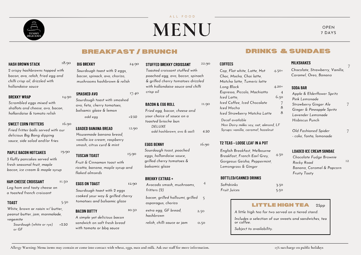 Yummy Delicious Cafe menu board