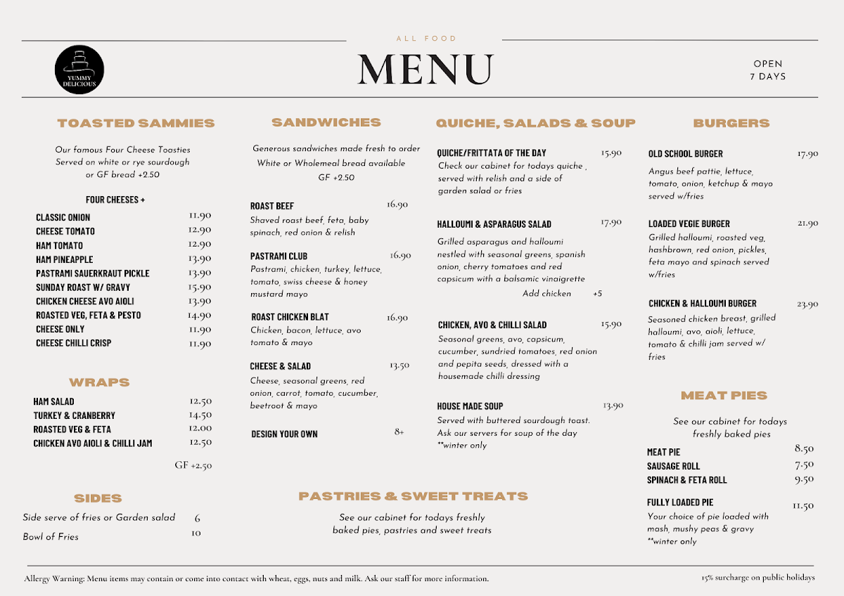Yummy Delicious Cafe menu board