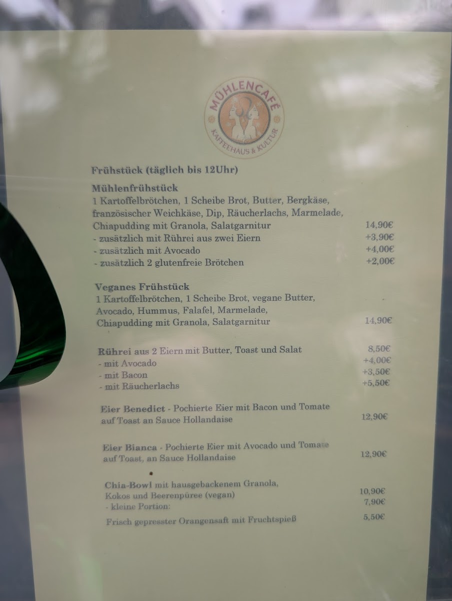 Mühlencafé menu board