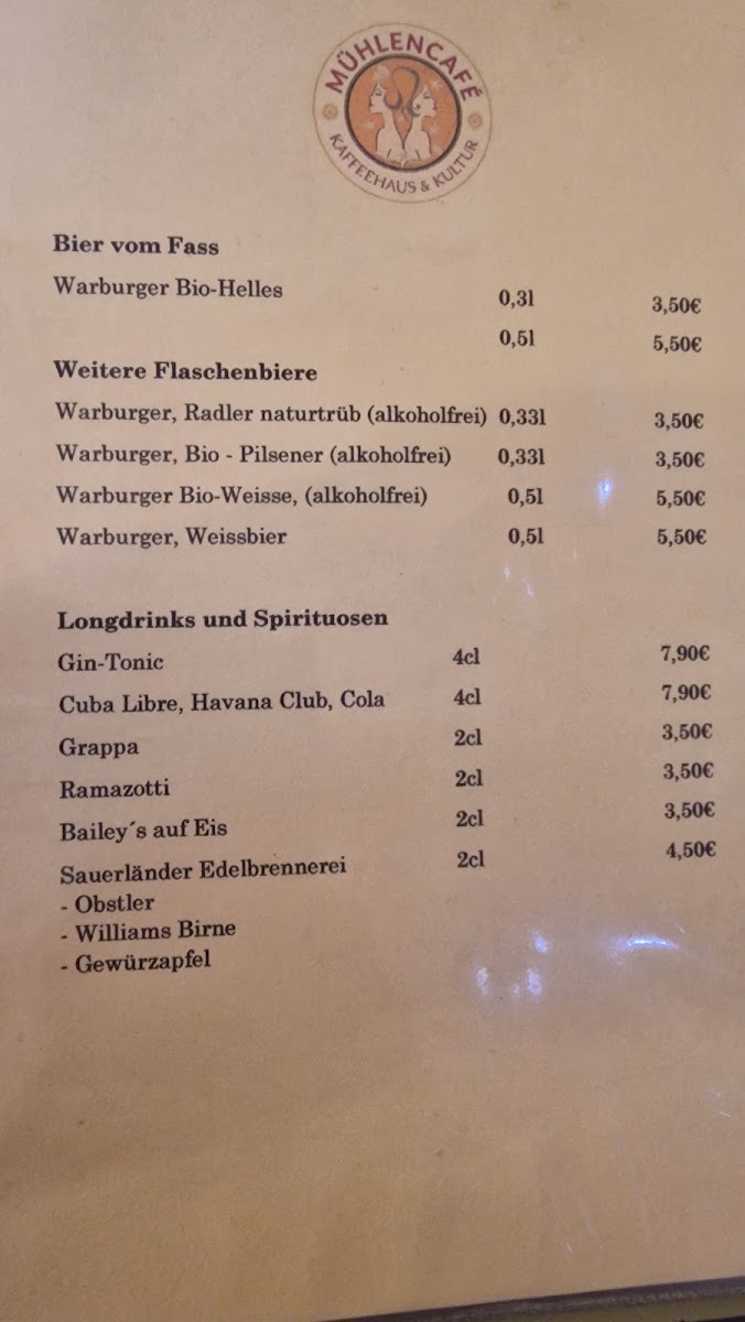 Mühlencafé menu board