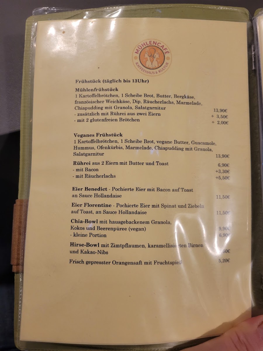 Mühlencafé menu board