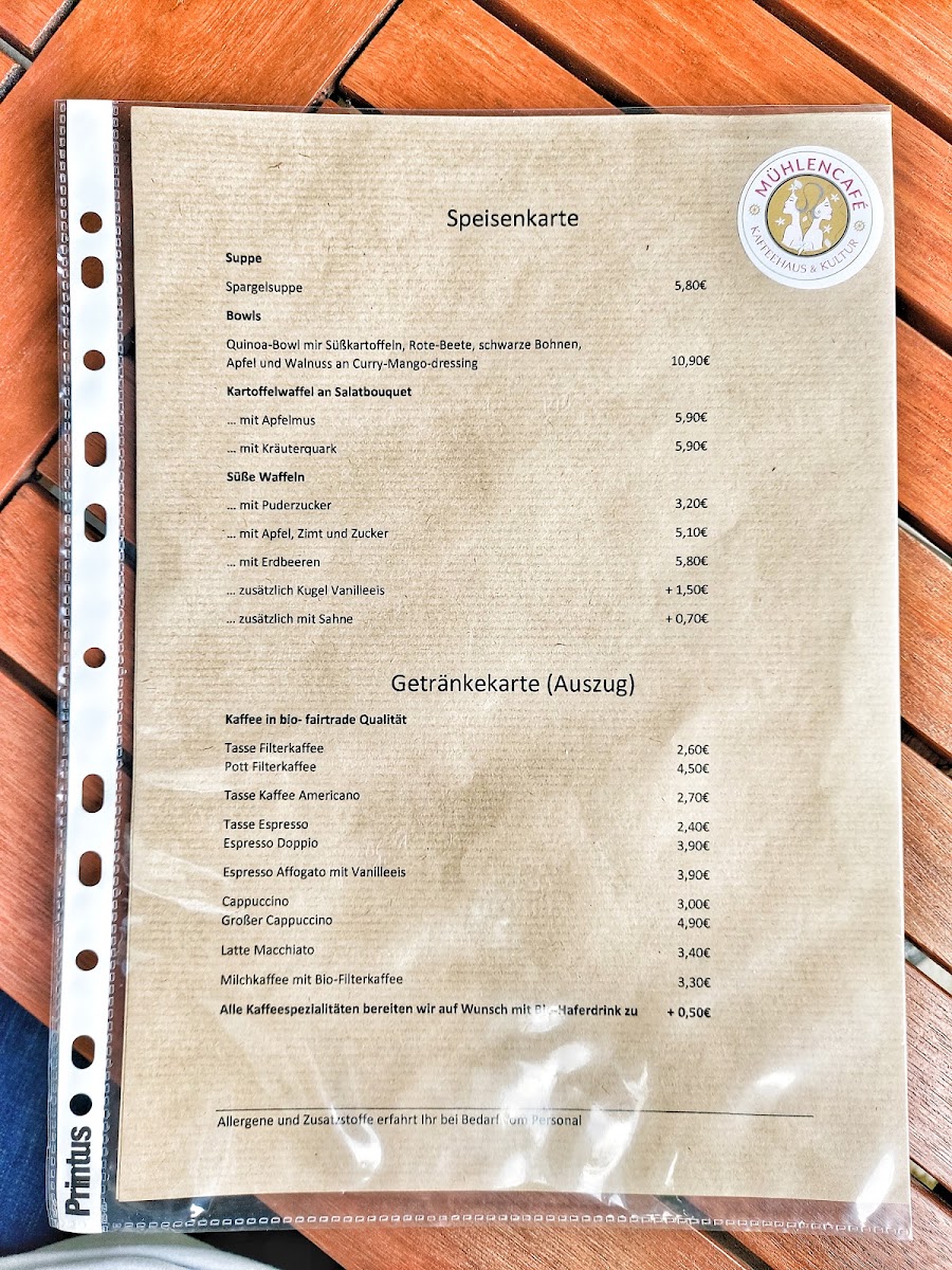 Mühlencafé menu board
