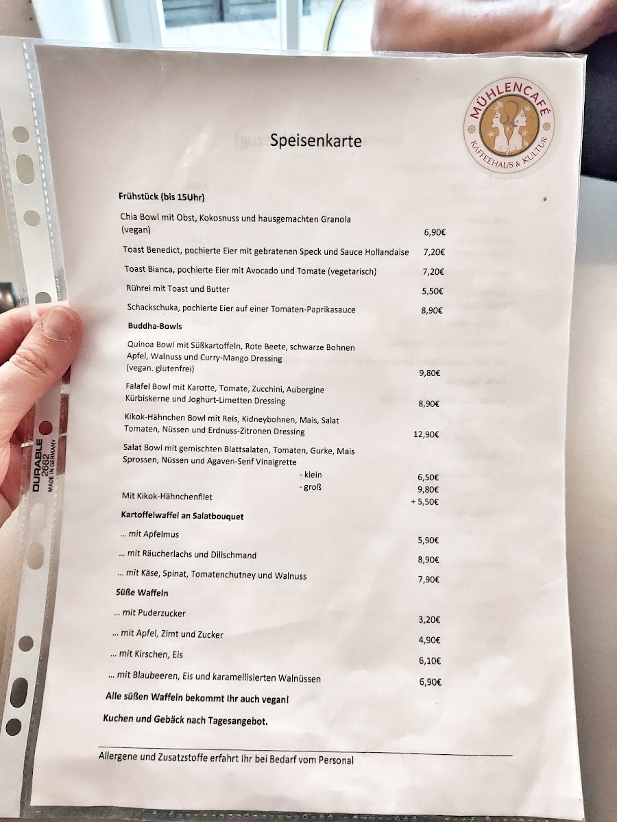 Mühlencafé menu board