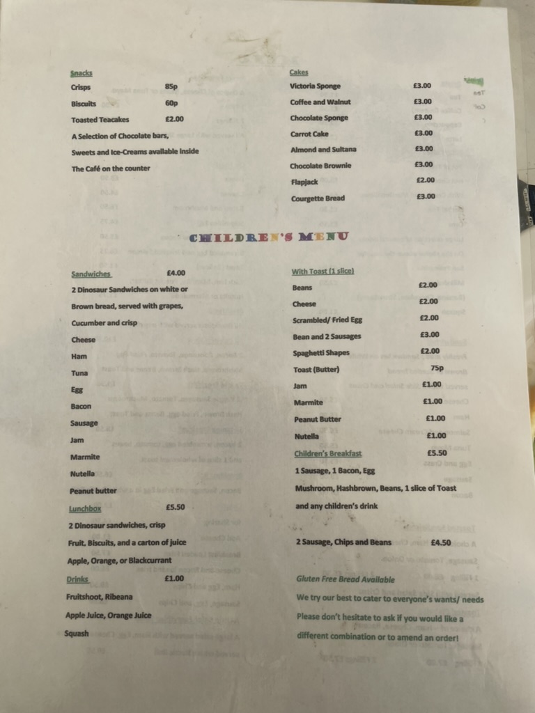 Pit Stop Cafe menu board