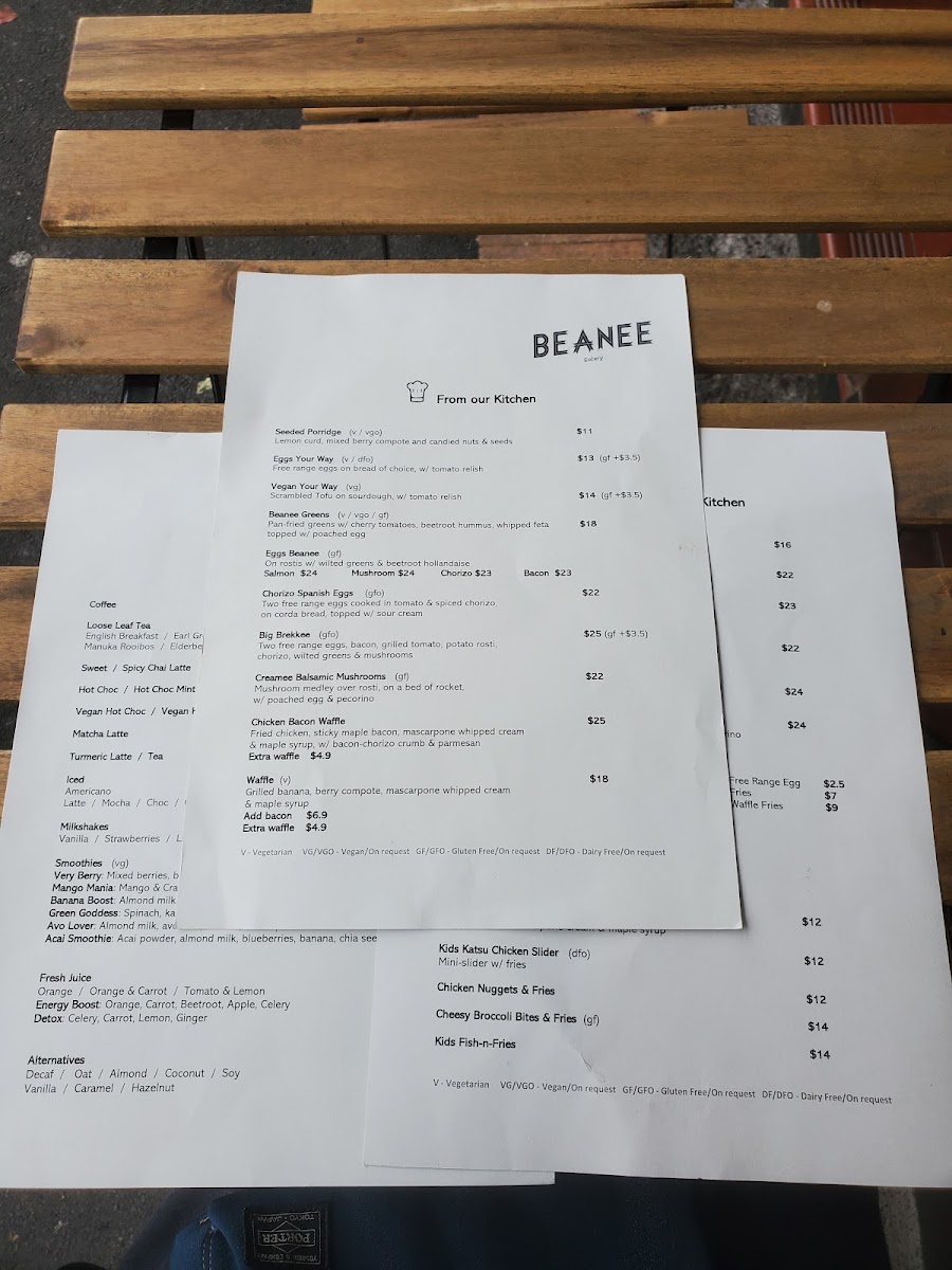 BEANEE Eatery menu board