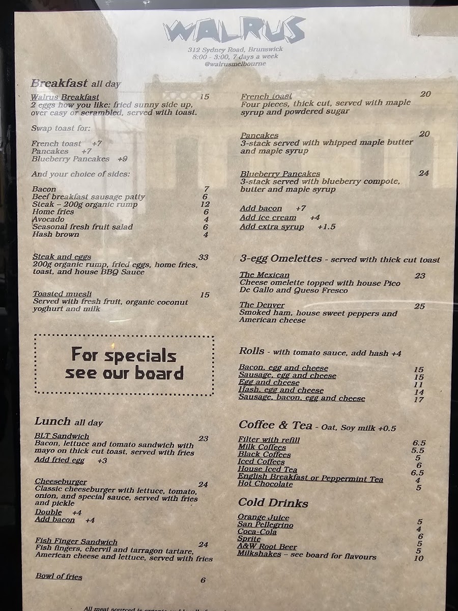 Walrus menu board