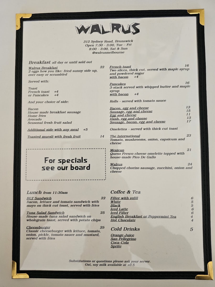 Walrus menu board