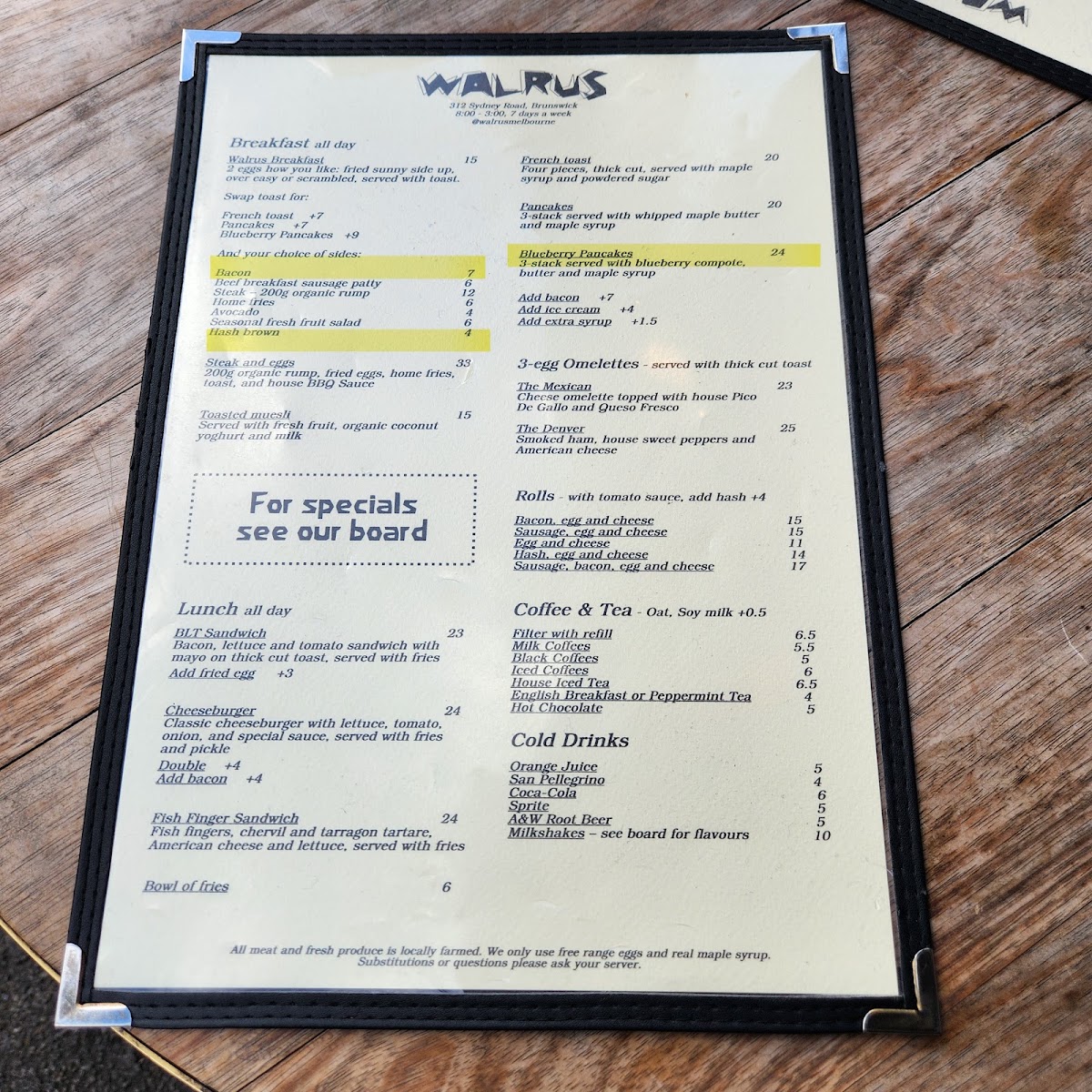 Walrus menu board