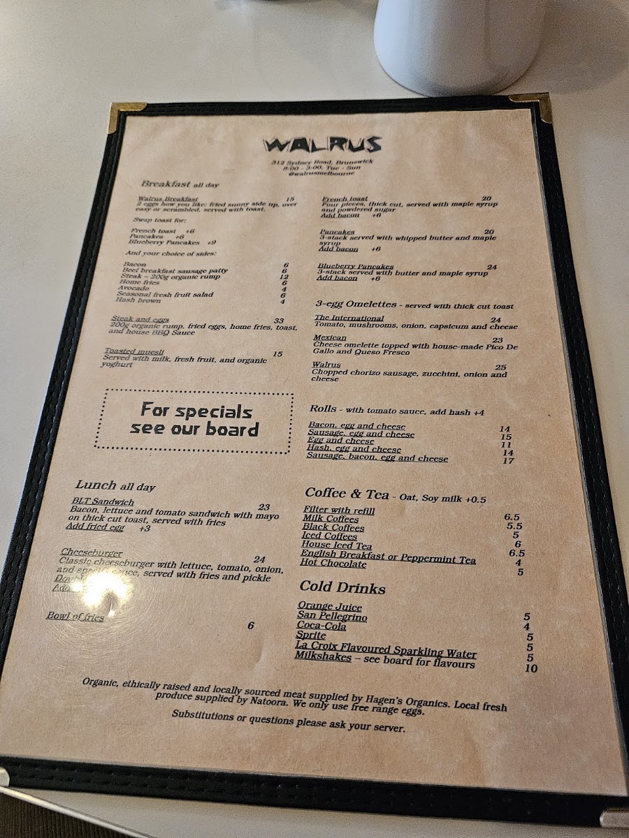 Walrus menu board