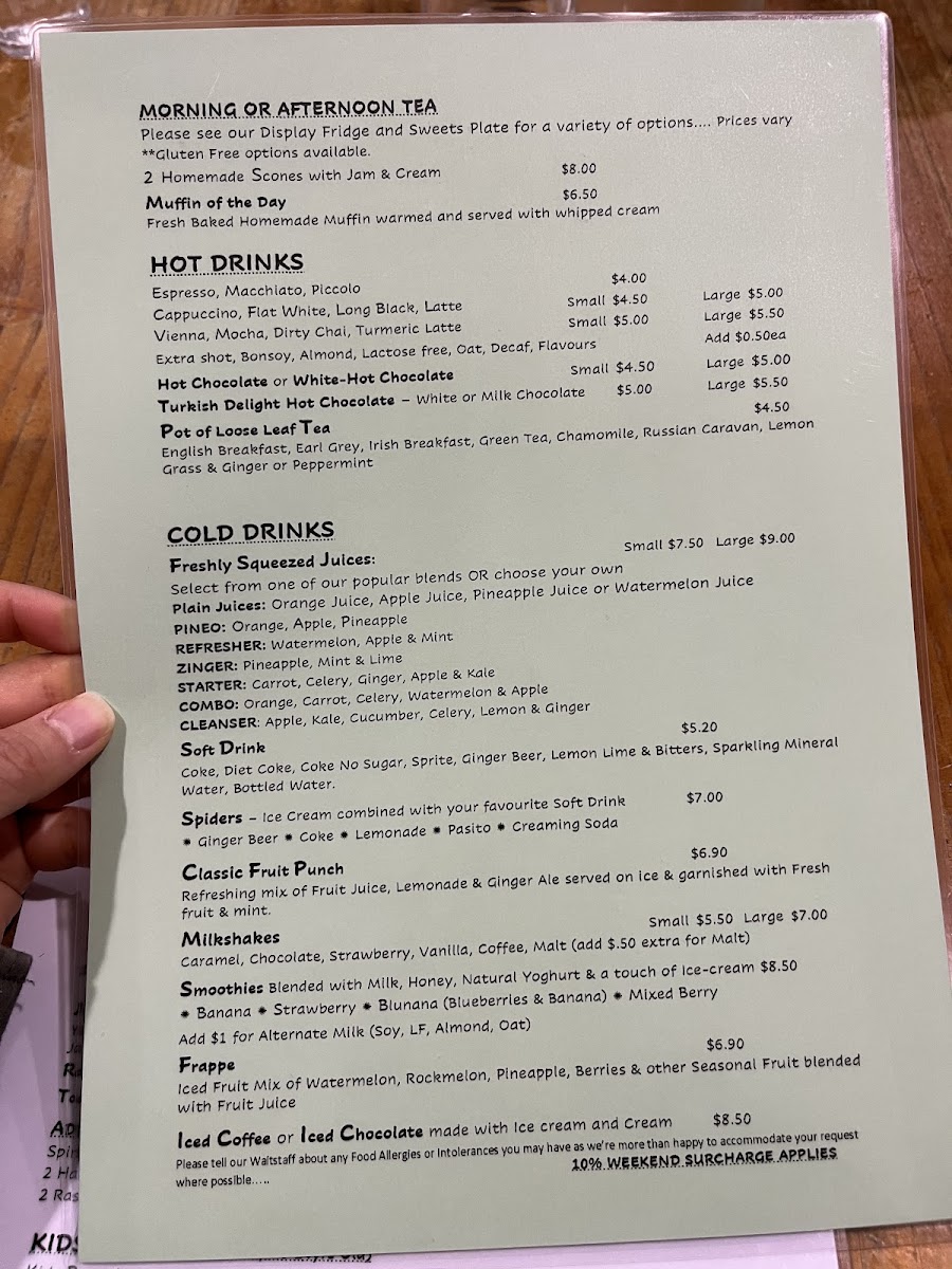 Porters Cafe menu board