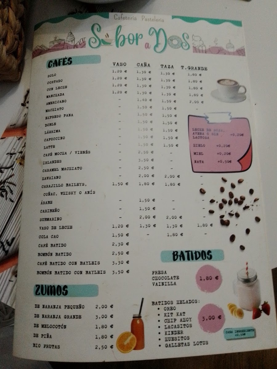 Cafetería Sabor a 2 menu board