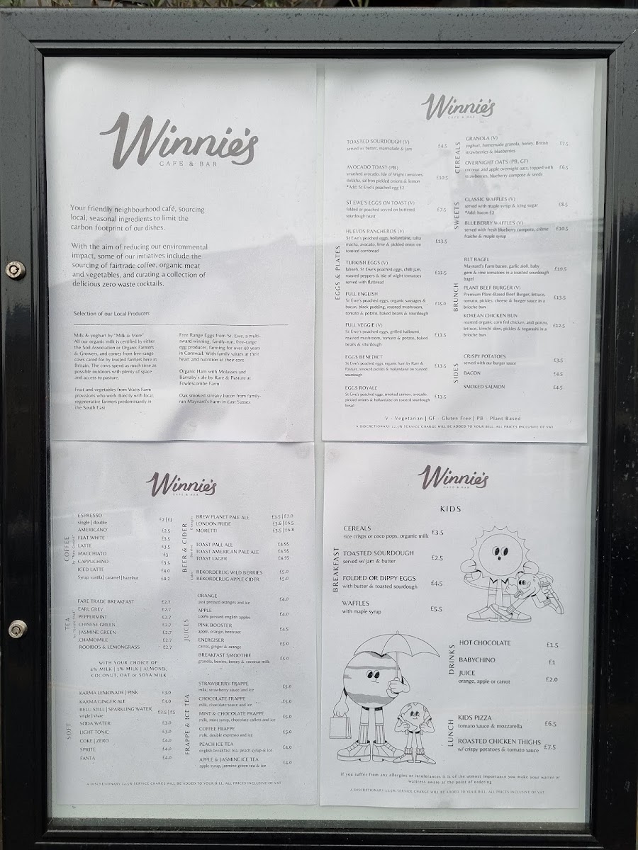 Winnie's Café and Bar at room2 Chiswick menu board