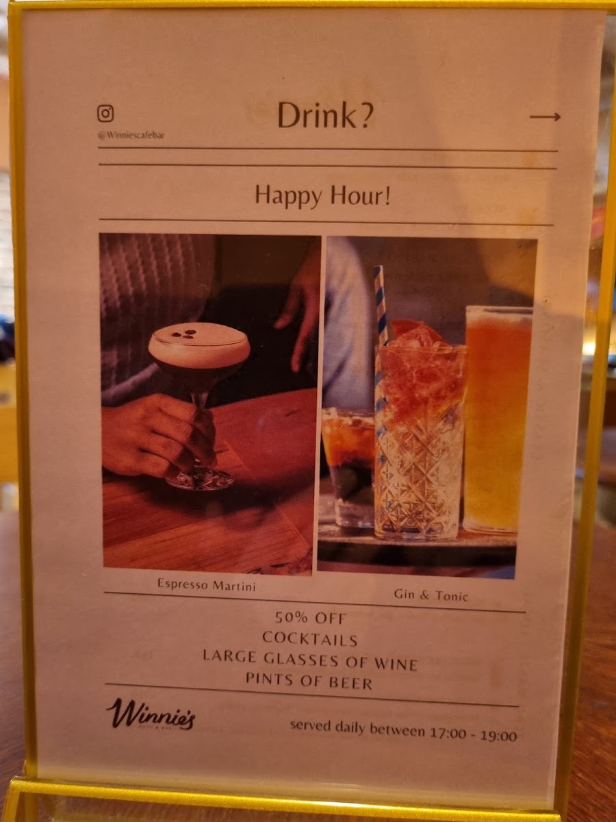 Winnie's Café and Bar at room2 Chiswick menu board
