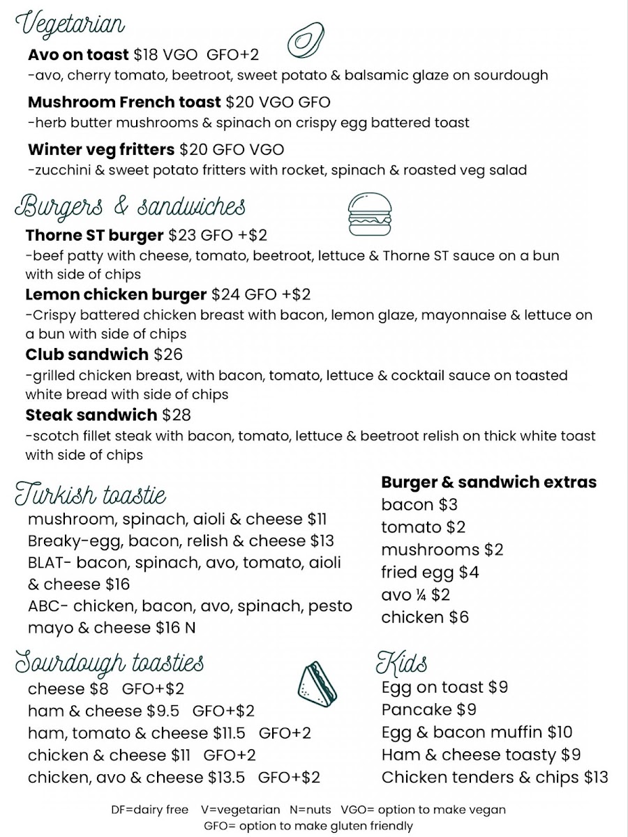 Thorne Street Cafe menu board