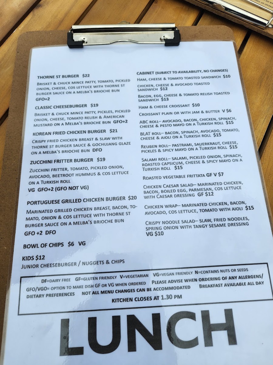 Thorne Street Cafe menu board
