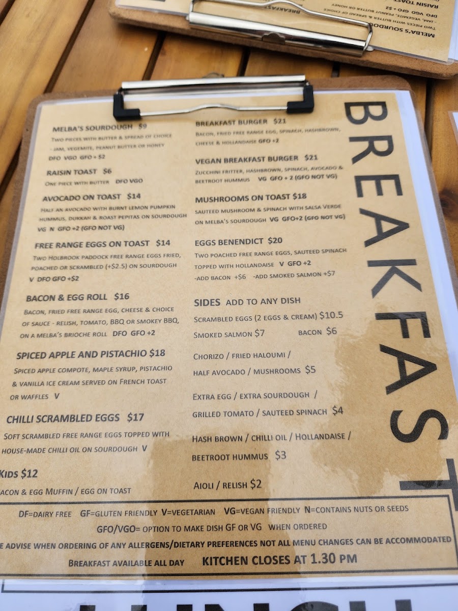 Thorne Street Cafe menu board
