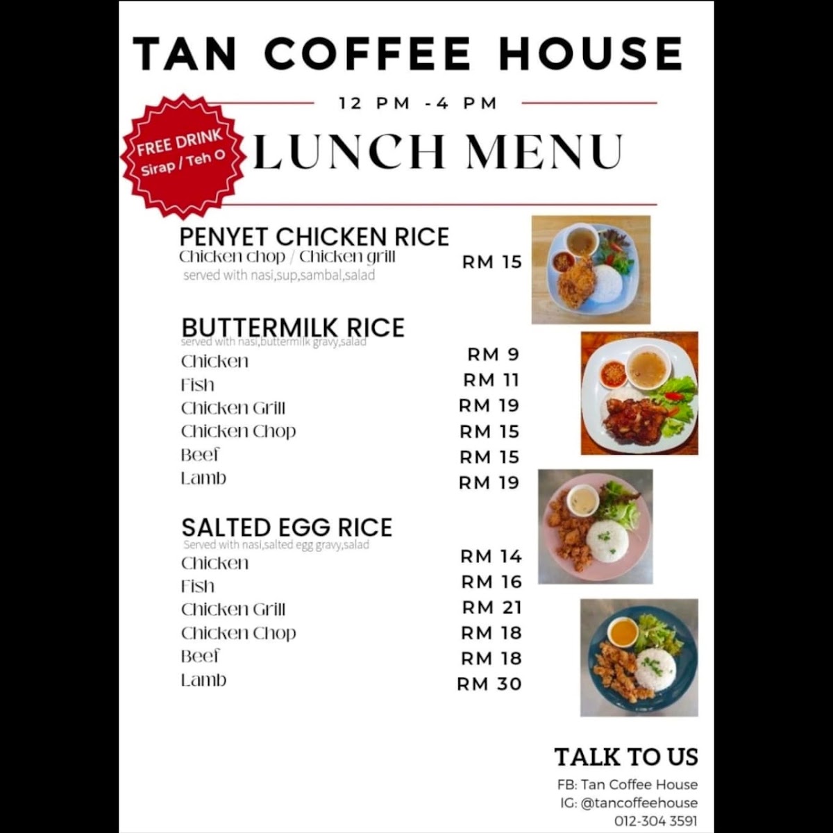 Tan Coffee House menu board