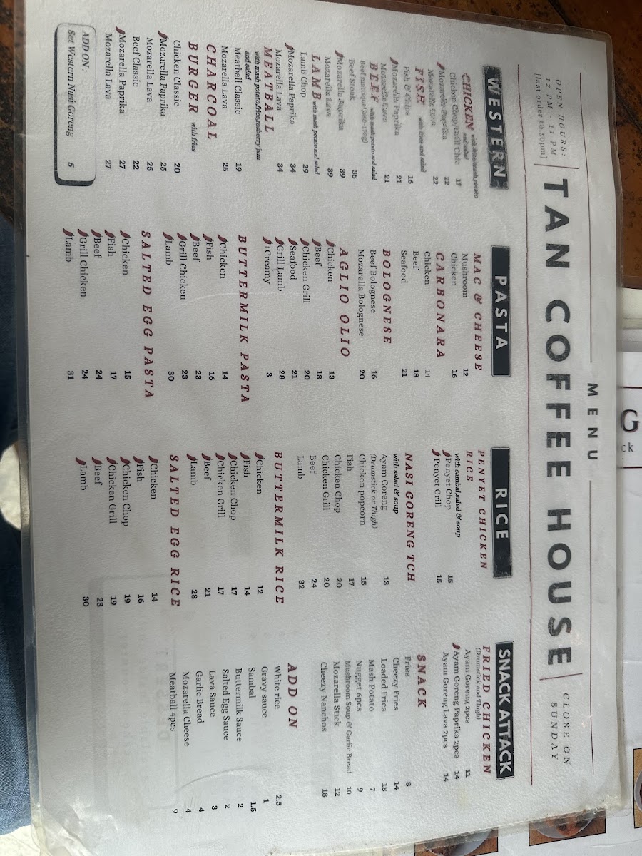 Tan Coffee House menu board