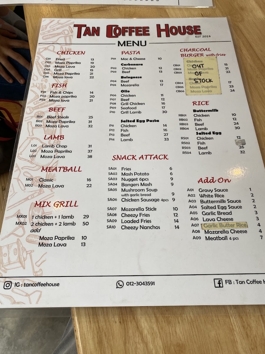 Tan Coffee House menu board