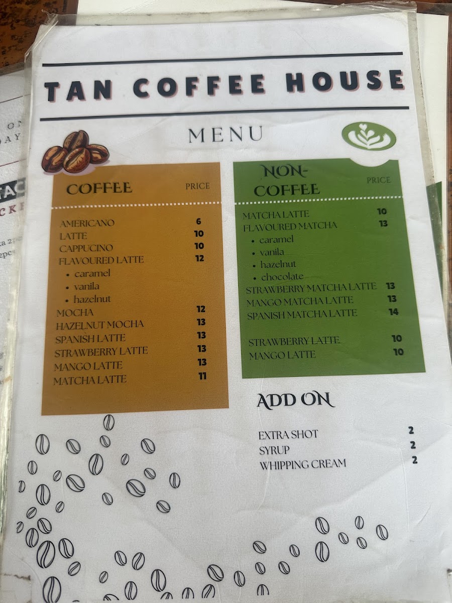 Tan Coffee House menu board
