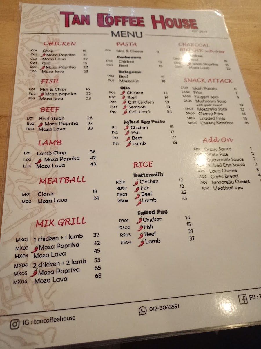 Tan Coffee House menu board