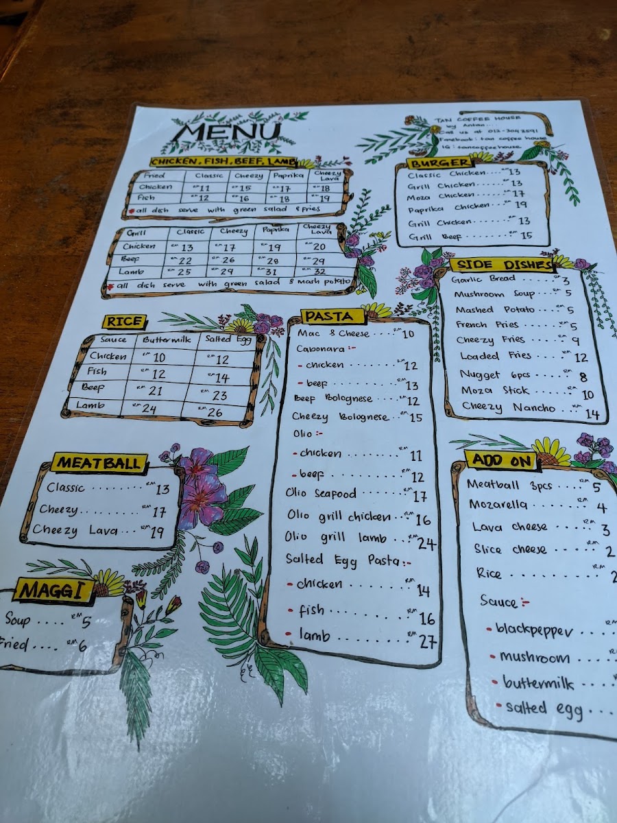 Tan Coffee House menu board